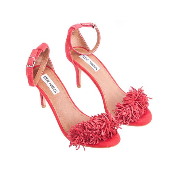 BOGO Red Steve Madden Synfull Ankle Strap Fringe Heels Suede Shoes Size 8.5M - Picture 3 of 9